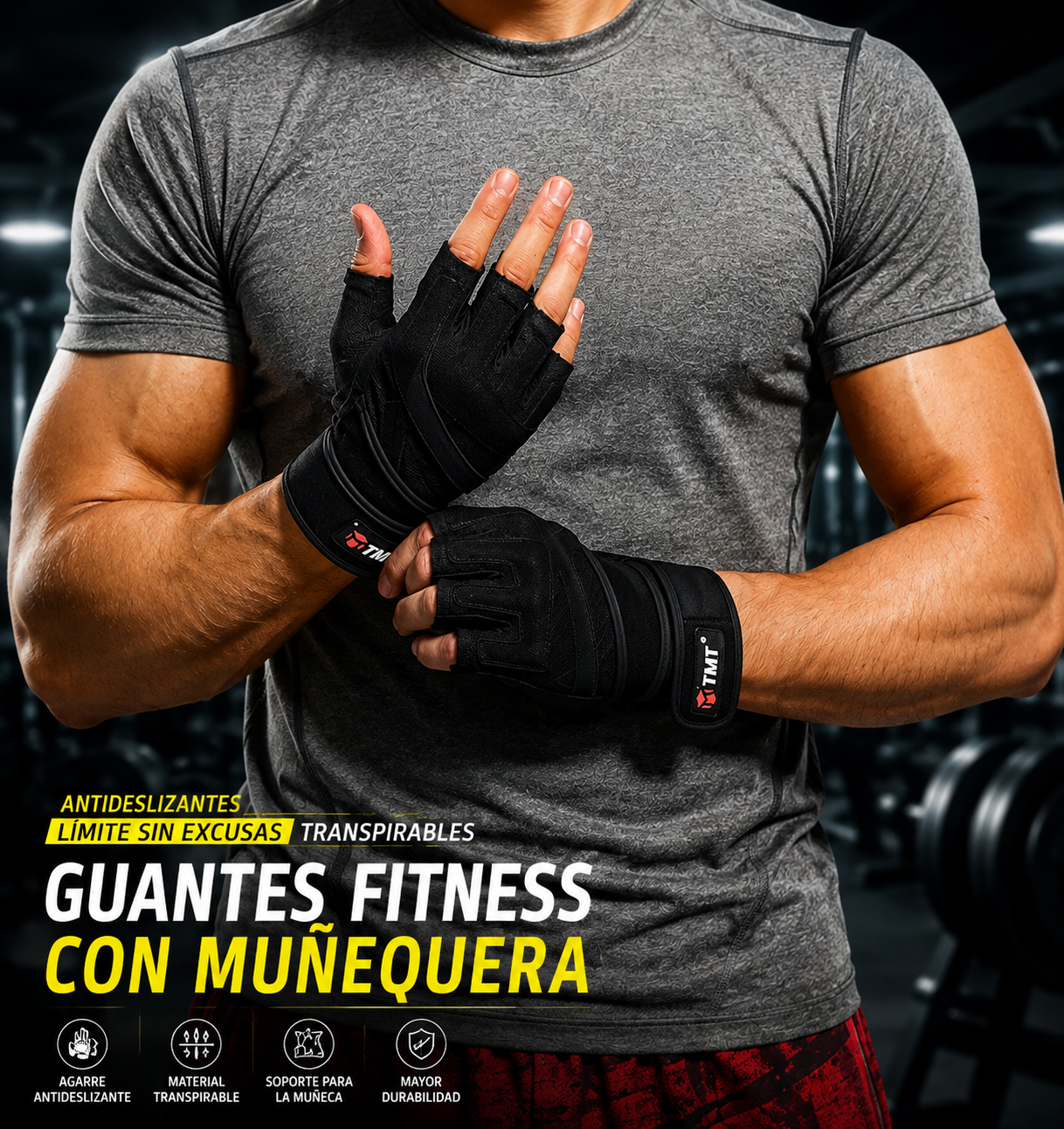 Guantes de Gimnasio con Muñequera - Fitness y Levantamiento de Pesas