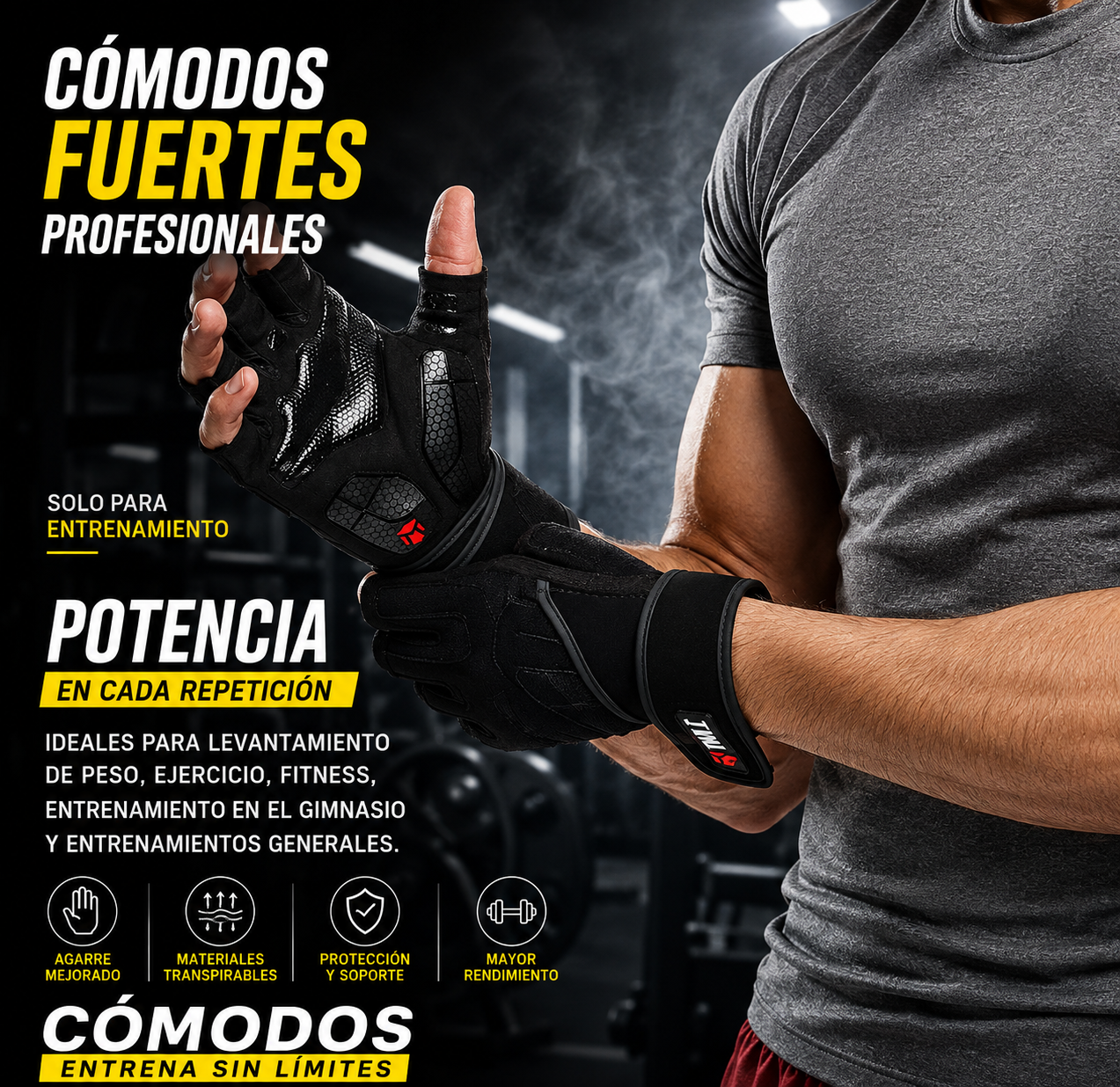 Guantes de Gimnasio con Muñequera - Fitness y Levantamiento de Pesas